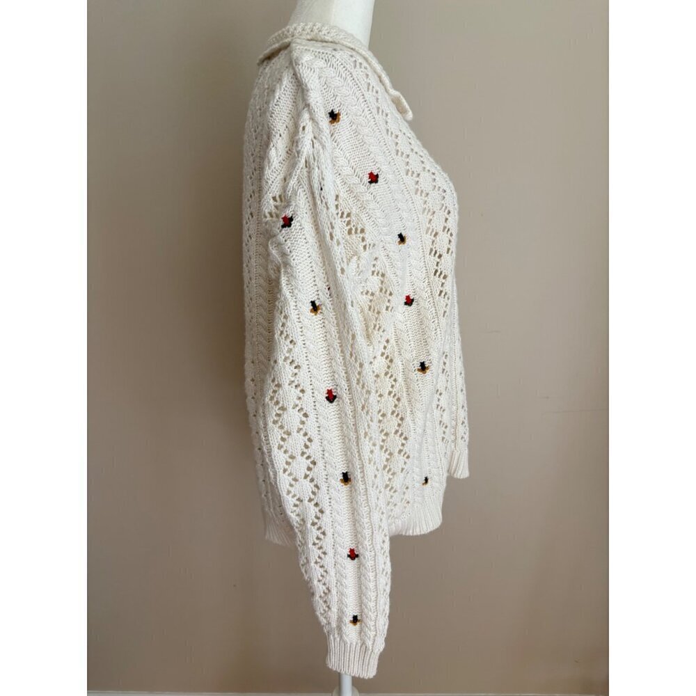 Vintage 90s Cottagecore Liz Sport Floral Embroidered Sweater Size Small - Picture 5 of 14